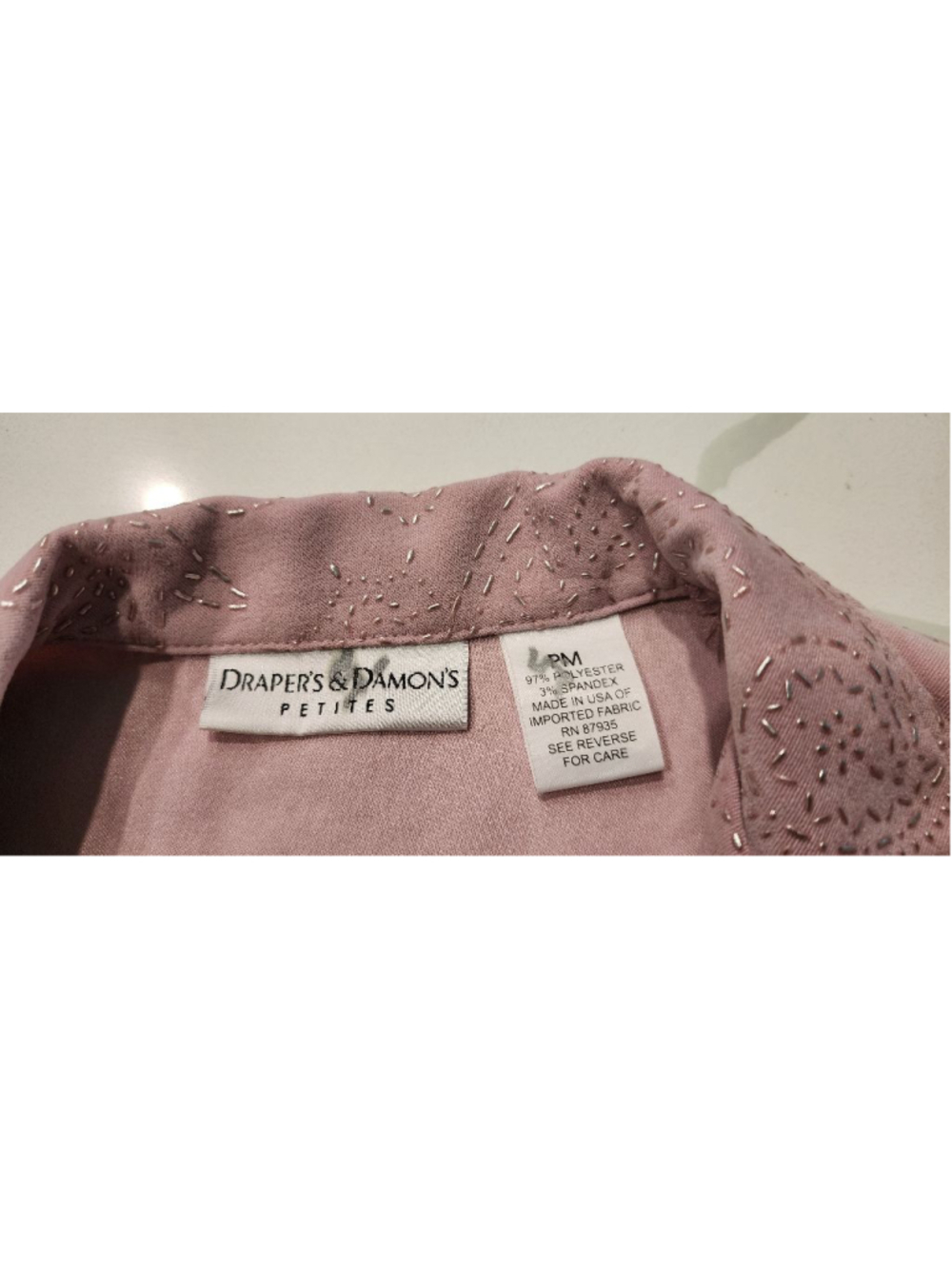 Draper's & Damon's Petites Dusty Rose Embroidered Open Front Jacket Blazer M - Picture 9 of 12